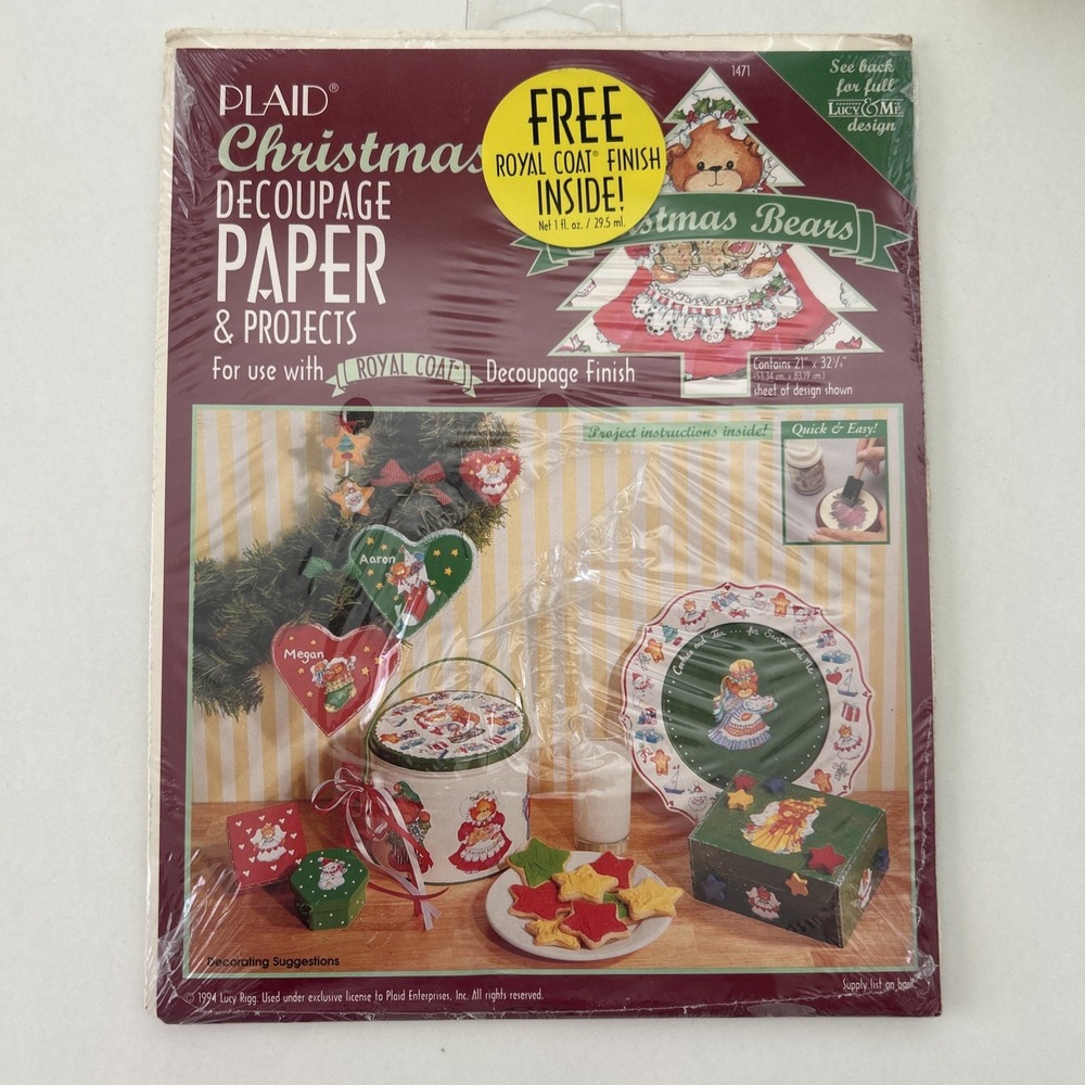 VTG 90s Christmas Plaid Decoupage Paper & Projects Country Bears Craft Ideas